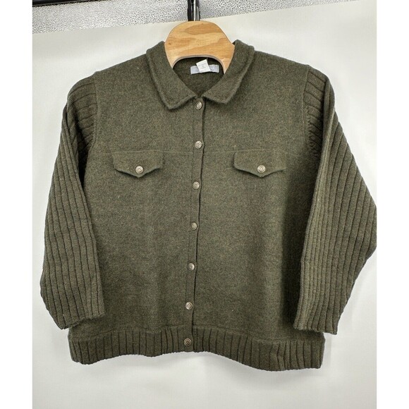 Modern Soul Womens 100%WooL Cardigan Size 2X OLIVE ‎ Button-Up Long Sleeve NWT - Picture 1 of 13